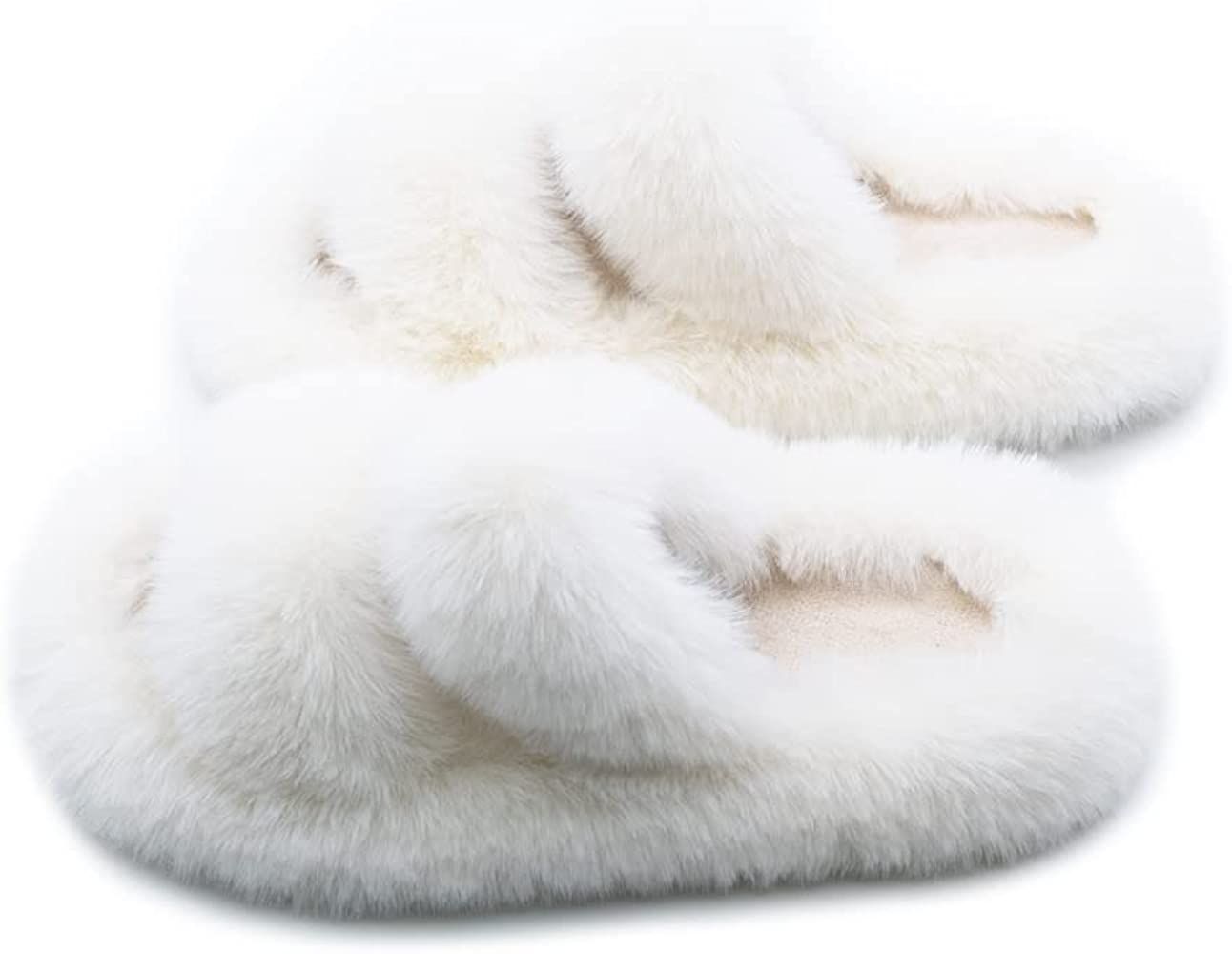 Women's Fuzzy Fluffy Furry Fur Slippers Flip Flop Winter Warm Cozy House Memory Foam Sandals Slides  | Amazon (US)