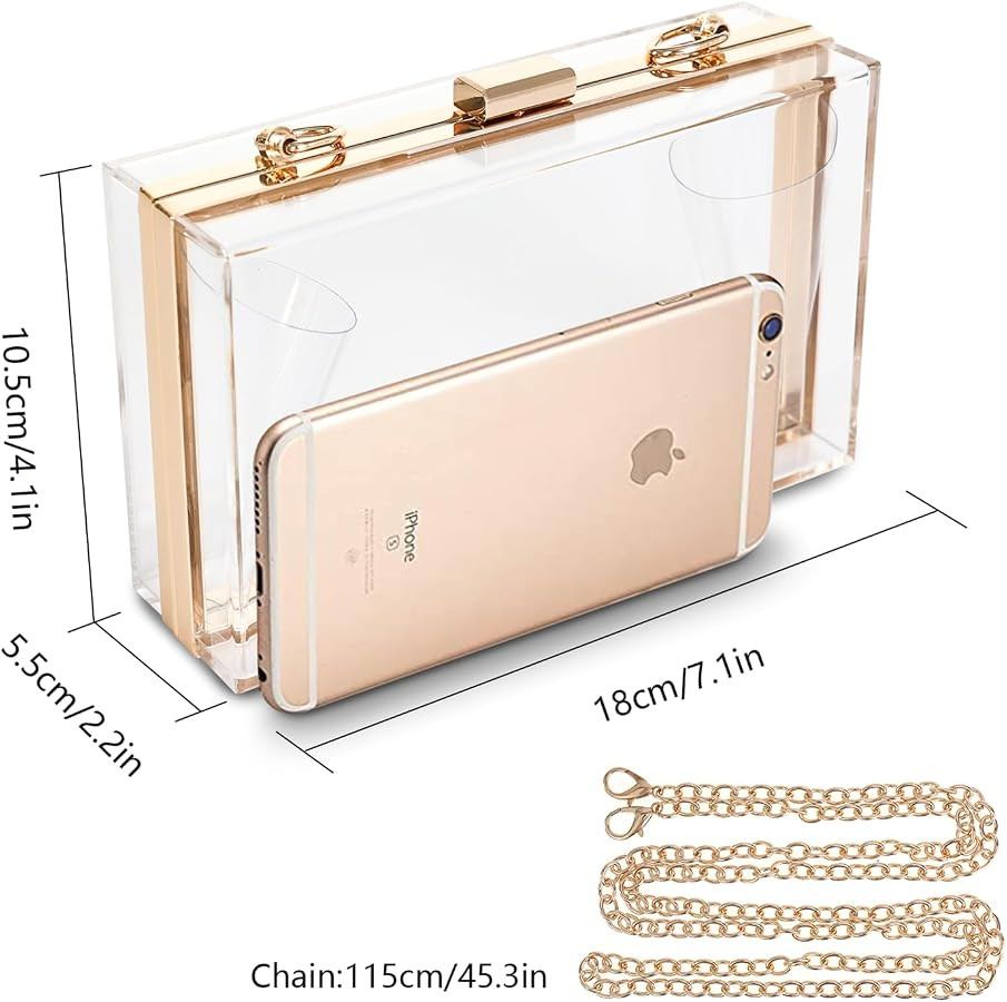 WJCD Women Clear Purse Acrylic Box Clutch Handbag, Small Transparent Crossbody Evening Bag Stadiu... | Amazon (US)