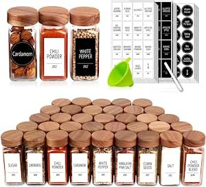 Amazon.com: 24 Spice Jars with 547 Labels - Glass Spice Jars with Shaker Lids - 4 Oz Square Spice... | Amazon (US)