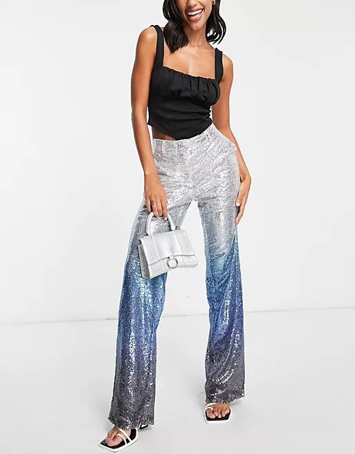 NA-KD X Josefine HJ straight leg sequin pants in silver ombre - part of a set  | ASOS | ASOS (Global)