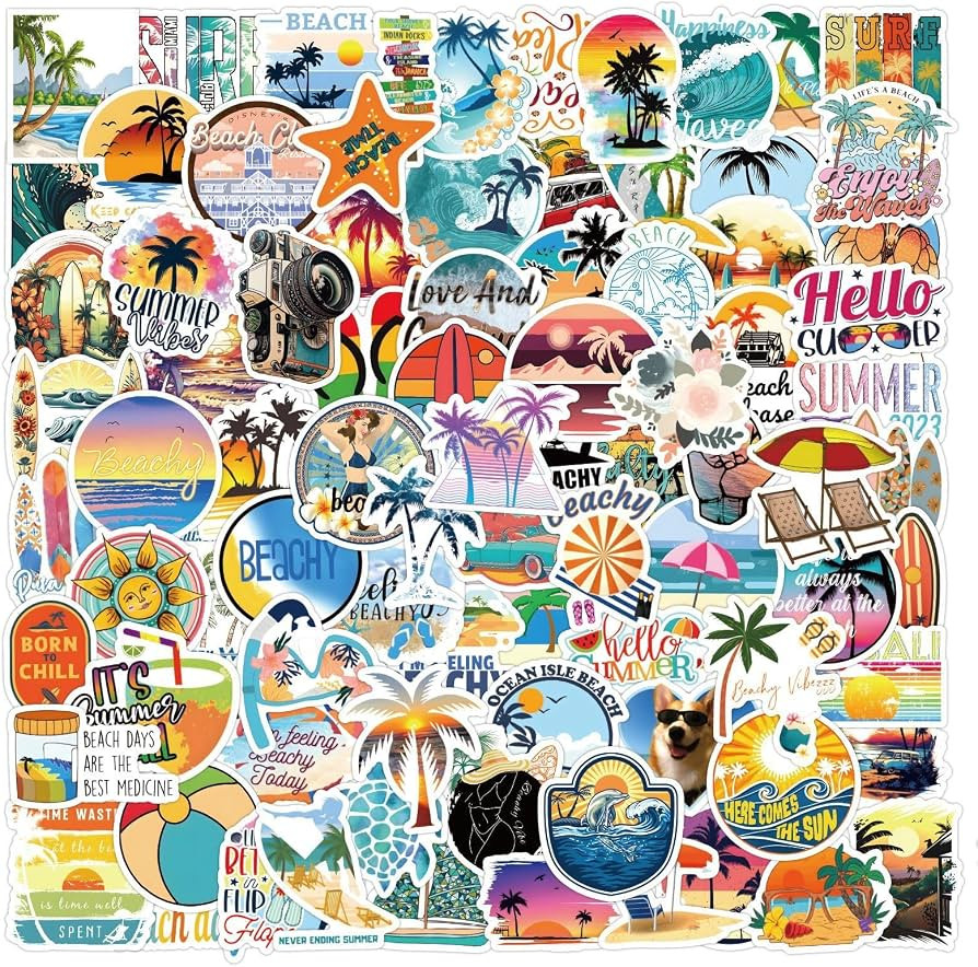 120 Pcs Beach Stickers for Water Bottles Sea Stickers Waterproof Vinyl Decals DIY Decorative Ocea... | Amazon (US)
