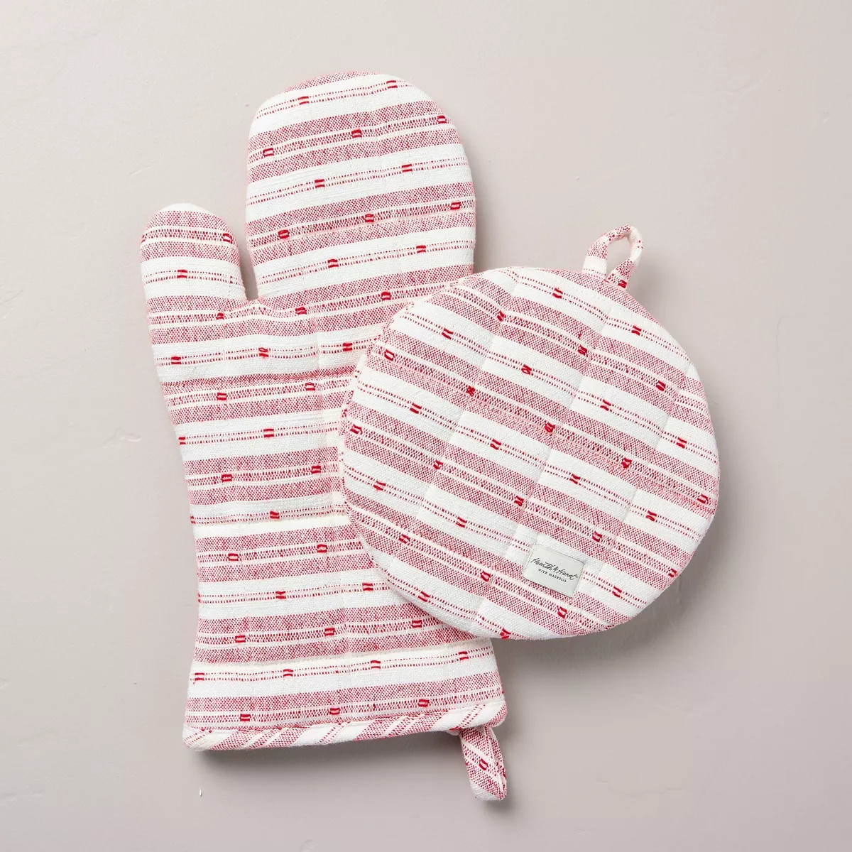 2pc Textured Stripe Christmas Oven Mitt and Potholder Set Red/Cream - Hearth & Hand™ with Magno... | Target