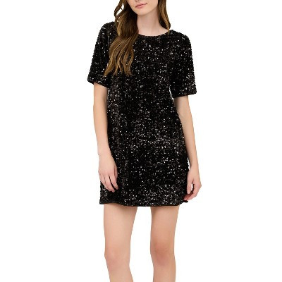 August Sky Women's Back Bow Sequin Mini Dress - Black, Medium | Target