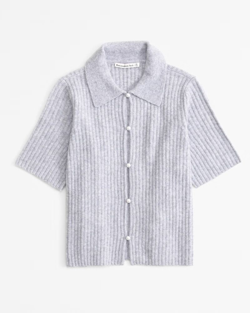 Short-Sleeve Pearl Button Collared Cardigan | Abercrombie & Fitch (US)