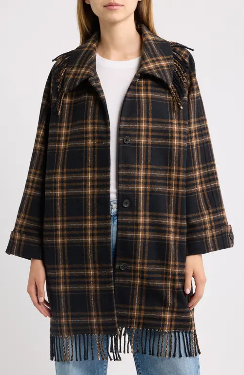 THE GREAT. x Stetson The Fringe Plaid Coat in Camel And Black Frontier Plaid at Nordstrom, Size 2 | Nordstrom