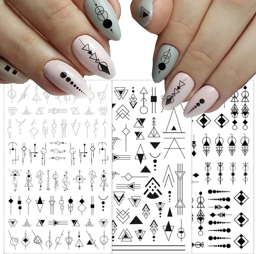 10 Sheets Black White Geometric Nail Art Stickers Decals 3D Self-Adhesive DIY Geometry Triangular... | Amazon (US)