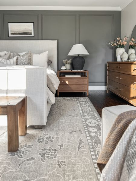Cozy, neutral, lived-in, organic bedroom styling! This stunning rug from Crate & Barrel (I grabbed mine at the Outlet) has made such a statement in our primary bedroom! I absolutely love our bedroom.  Our bed frame was a top seller this week too! 

#LTKHome #LTKStyleTip