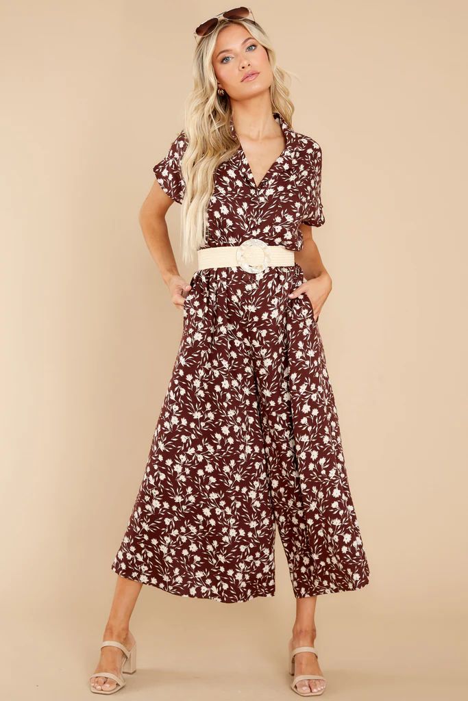 What A Delight Chocolate Floral Print Jumpsuit | Red Dress 