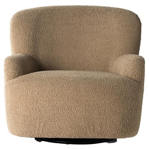 Kaden Modern Brown Upholstered Boucle Wood Frame Wingback Swivel Arm Chair | Kathy Kuo Home