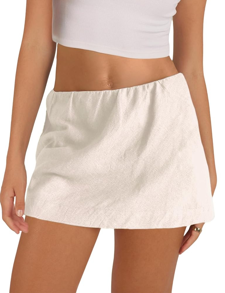 Gozoloma Womens Cotton Linen Skorts Casual Cute A-Line Mini Skirts with Ruffle Inner Waistband | Amazon (US)
