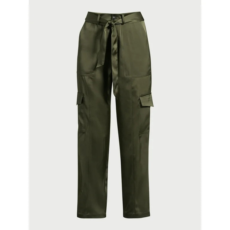 Sofia Jeans Women's Tapered High Rise Satin Cargo Pants, 27" Inseam, Sizes 0-18 - Walmart.com | Walmart (US)