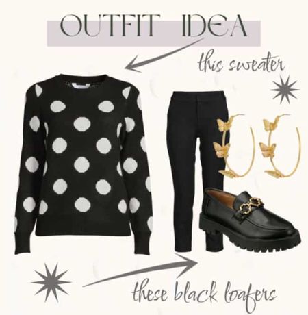 These crop black pants are so flattering – – especially when paired with these loafers and black and white polkadotted sweater.￼

#LTKunder50 #LTKstyletip