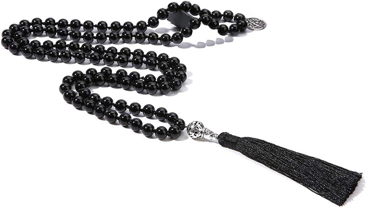 BALIBALI 108 Mala Beads Necklace Semi-Precious Gem Stones Meditation Necklace 108 Hand Knotted Ja... | Amazon (US)