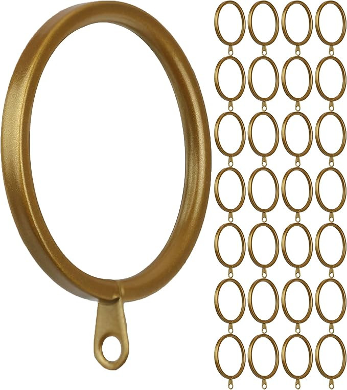 MERIVILLE 28 pcs Gold 2-Inch Inner Diameter Metal Flat Curtain Rings with Eyelets | Amazon (US)