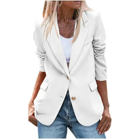 abtuhar Womens Blazer Blazers for Women Business Casual Womens Casual Blazers Open Front Long Sleeve Work Office Jackets Blazer White M | Walmart (US)