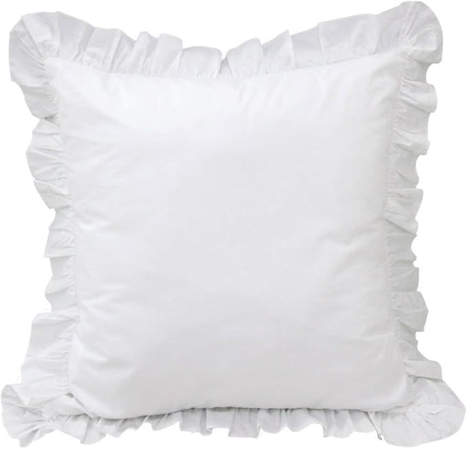Precious Star Linen White Edge Ruffle European Square 24x24 Inch Pillow Shams Long-Staple Egyptia... | Amazon (US)