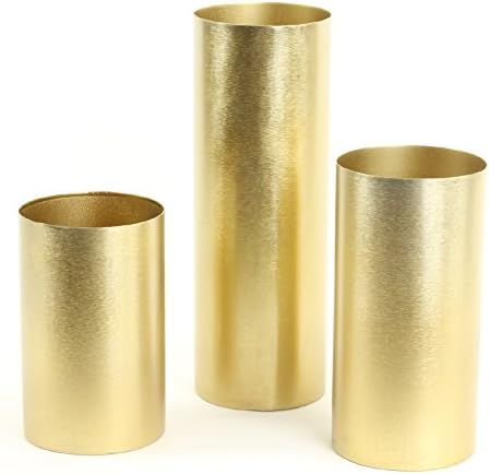 Koyal Wholesale Brushed Metal Cylinder Vases, Candle Holders Set of 3, Brass Metal Cylinder Candl... | Amazon (US)