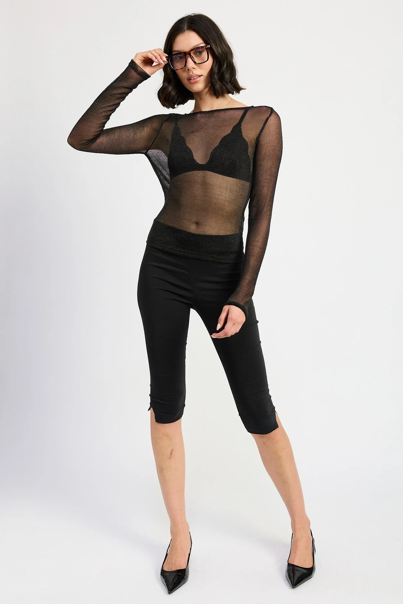 Sheer Mesh Long Sleeve Top with Draped Back | Fashion And Icon