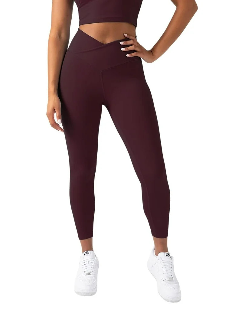 YITTY Active Women's UltraLuxe Crossover High-Waist Legging, Athleisure, 4-Way-Stretch, Burgundy,... | Walmart (US)