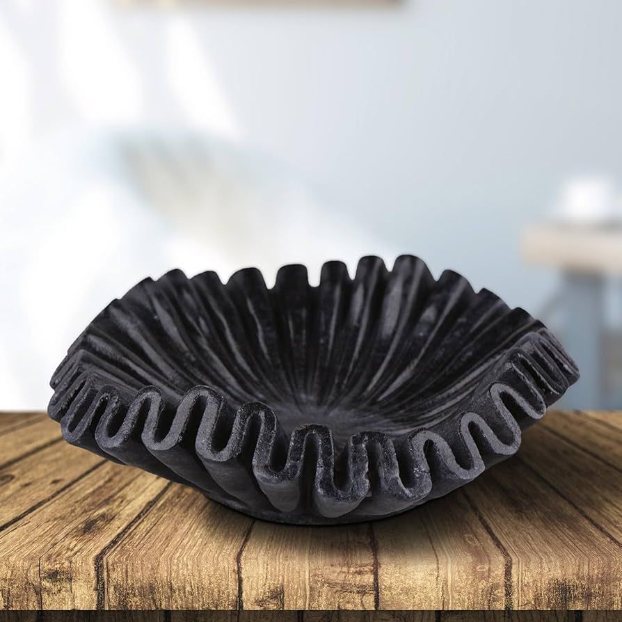 Black Marble Ruffle Bowl (9 Inches), Marble Scallop Bowl, Black Marble Bowl, Black Decorative Bow... | Amazon (US)