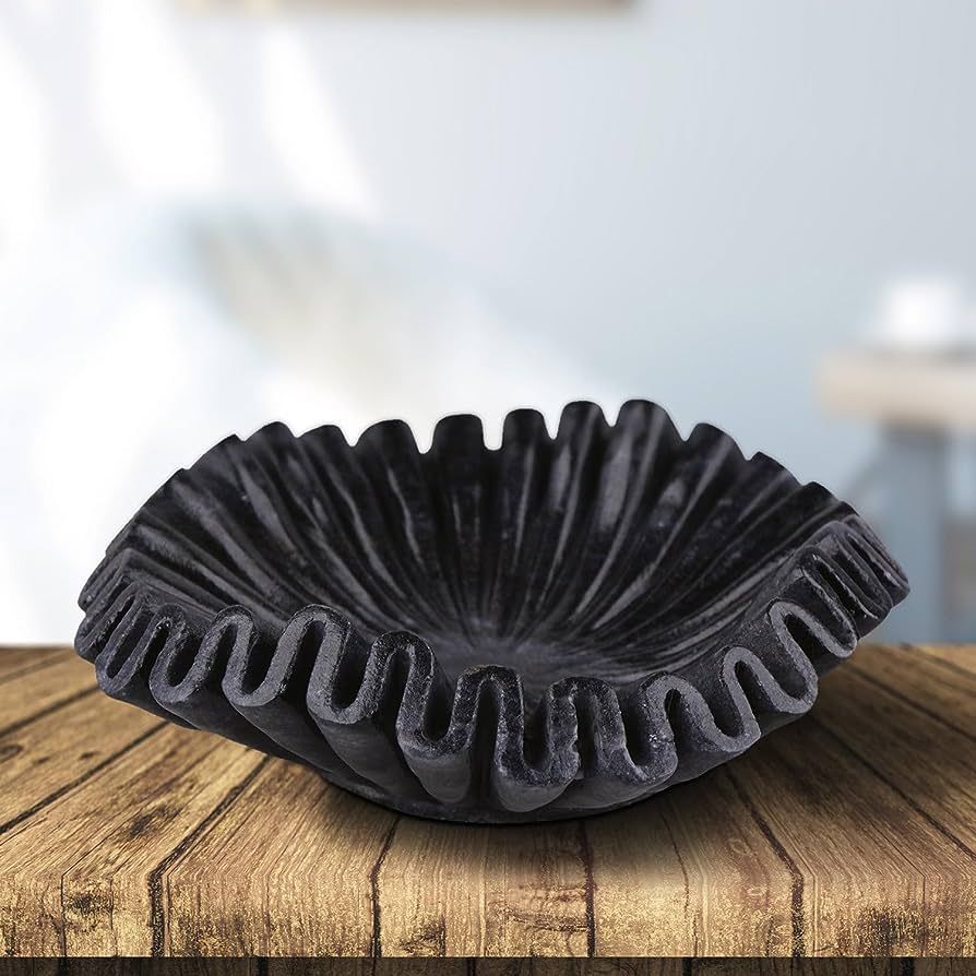 HandCrafted Marble Black Ruffle Bowl/Antique Scallop Bowl/Fruit Bowl/Vintage Ring Dish/Decorative... | Amazon (US)