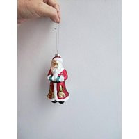 Vintage Santa Ornament, Claus Ornament Of Glass, Vintage Style, Retro With Long, Red Robe, Xmas Tree Bauble | Etsy (US)