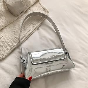 Silver Metallic Evening Bag for Women Y2K Silver Leather Shoulder Bags Sparkle Purse for Prom Wed... | Amazon (US)