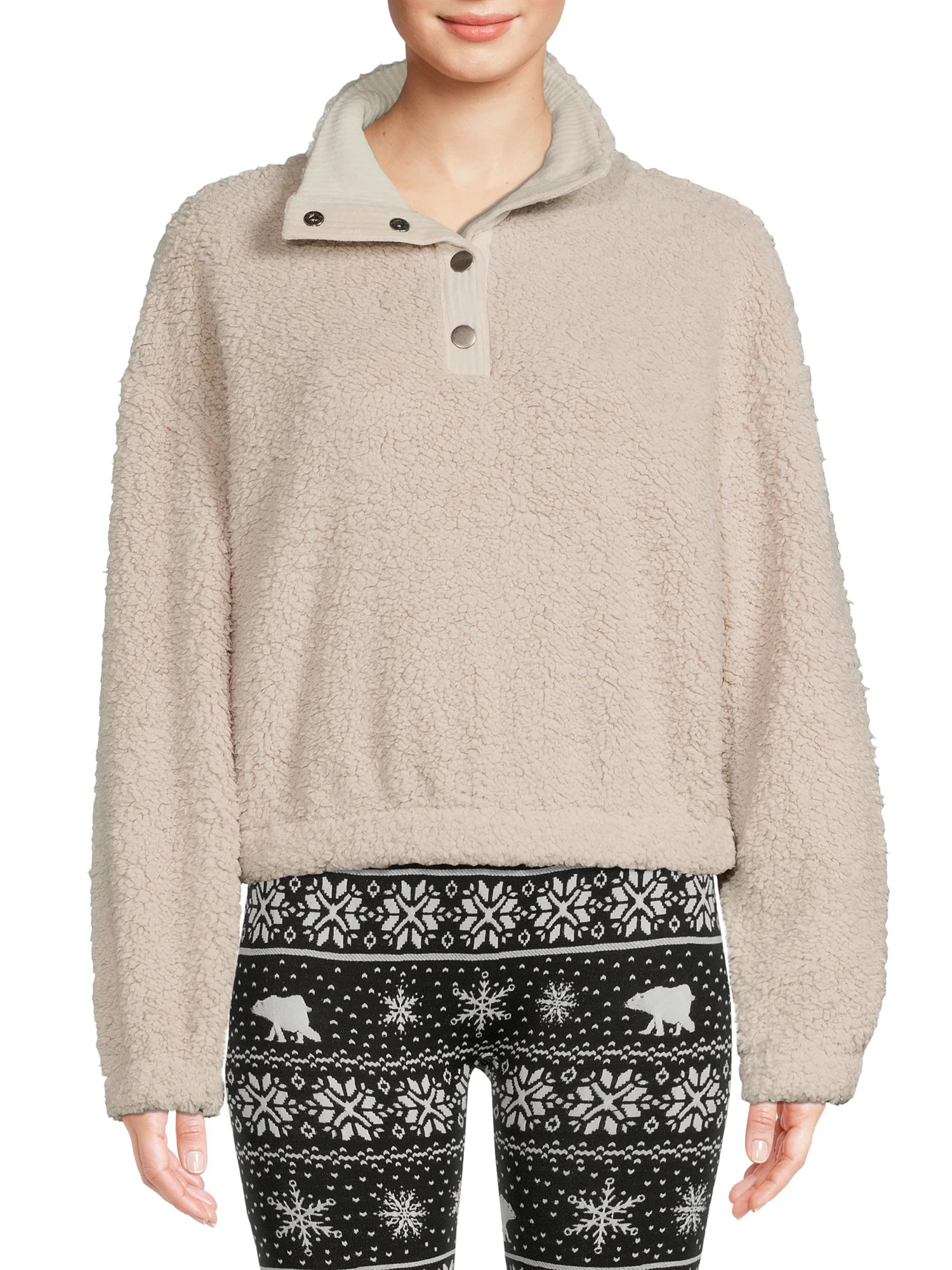 Wild Skye Juniors' Faux Sherpa Pullover with Velour Collar | Walmart (US)