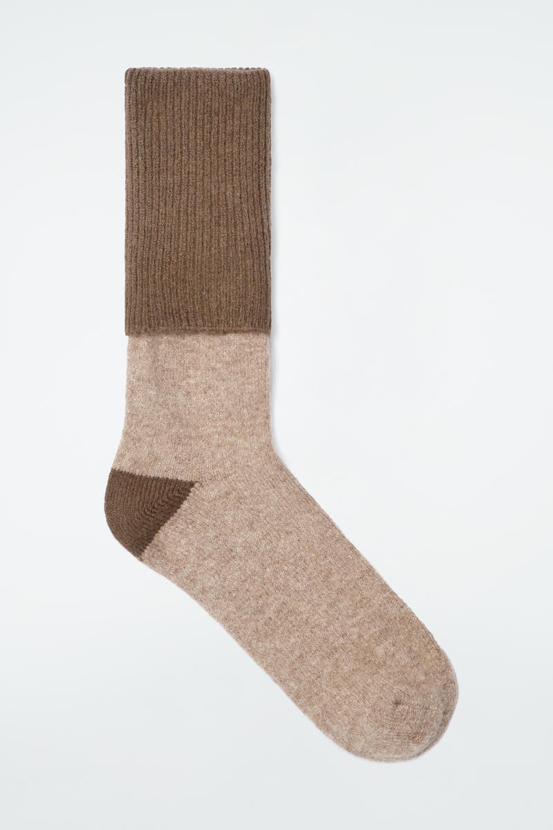 COS Women's Folded Wool And Cashmere Socks in Brown | Wool/Elastane/Nylon | Size: 39/41 | COS (AU)
