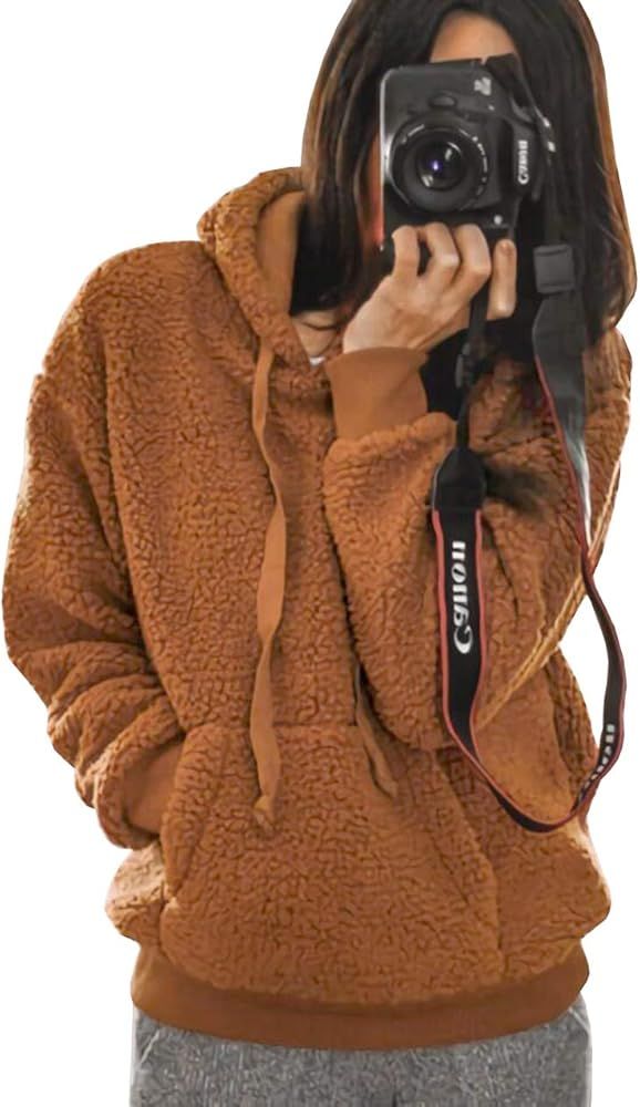 KIRUNDO Winter Women’s Fuzzy Fleece Hoodies Sweatshirts Casual Long Sleeves Shaggy Sherpa Pullover w | Amazon (US)