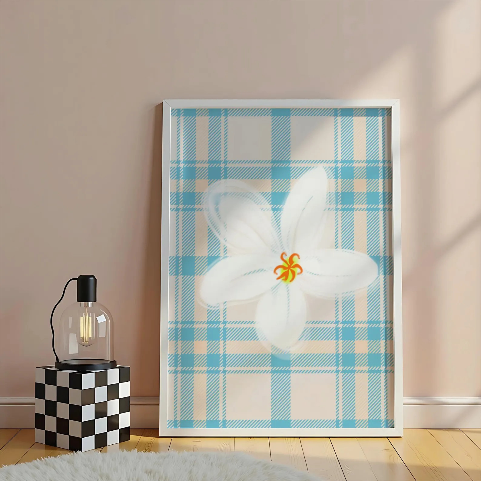 White Wildflower Blue Plaid Vintage Floral Print, Watercolor, Digital Downloadable Wall Art, Tren... | Etsy (US)