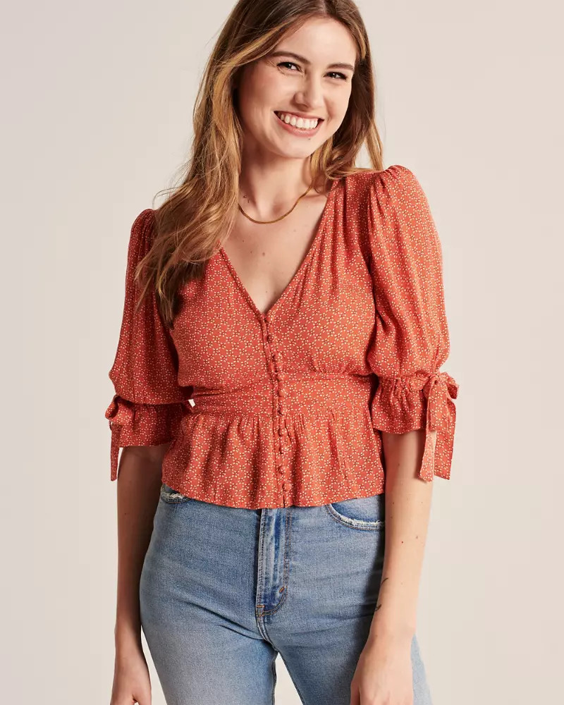 Tie-Sleeve Peasant Top | Abercrombie & Fitch (US)