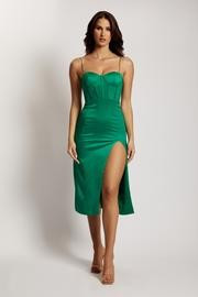 Talisa Chain Strap Side Split Corset Midi Dress - Green | MESHKI US