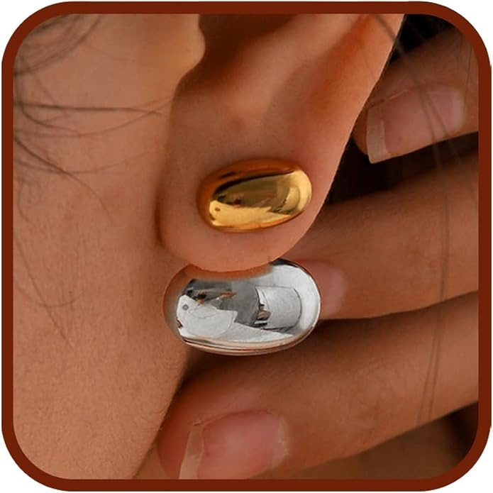 Gold Chunky Dome Stud Earrings for Women, Double Bubble Statement Earrings Polished Bold Minimali... | Amazon (US)