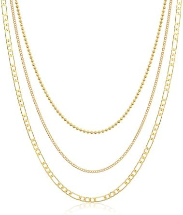Tewiky Layered Necklaces for Women Non Tarnish- Chunky 14k Gold Plated Herringbone/Snake/Rope/Box... | Amazon (US)