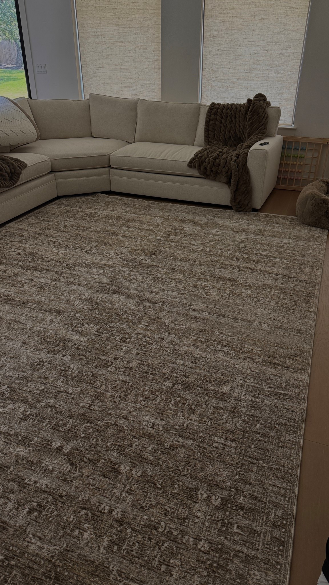 new rug! color: bark/dove in the 9x13ish // blankets: dune, code MICHELE35