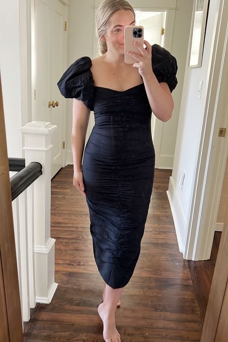 Cannot get over how flattering this dress is! Winner winner all the way. I’m 5’2 and in a size 2 for reference, but will be swapping for a 4 to give some more room to eat, dance, sit - the basics 😆 would make for a GREAT wedding guest, work event or holiday party dress. Multiple retailers linked for sizing options.