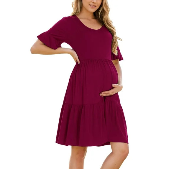 Smallshow Women's Summer Maternity Dress Ruffle Short Sleeve Maternity Clothes | Walmart (US)