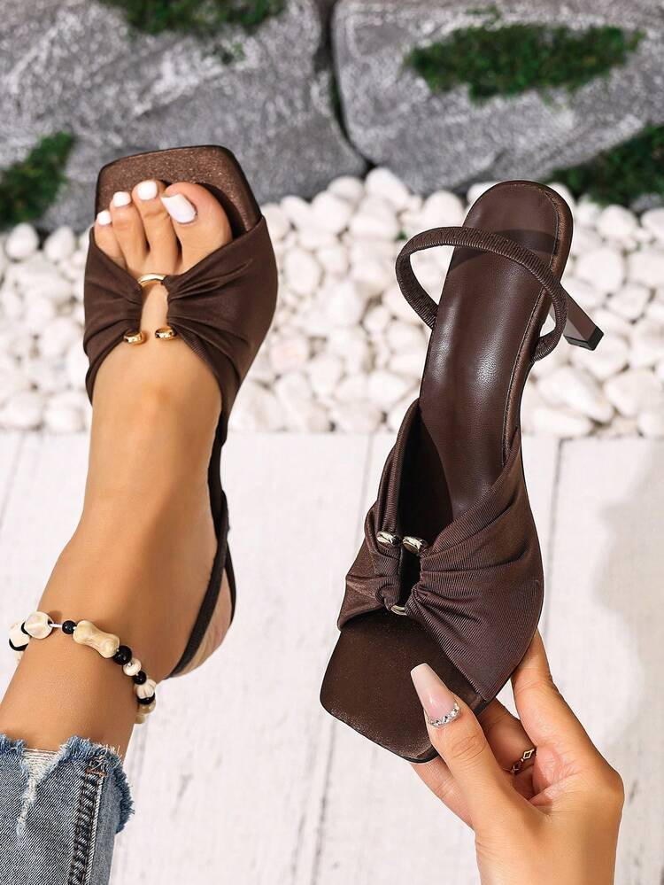 Square Toe Thin Heel Fashion Sandals, Sexy Open Toe Slip-On Sandals With Elastic Strap For Women,Spring Summer Outfits | SHEIN