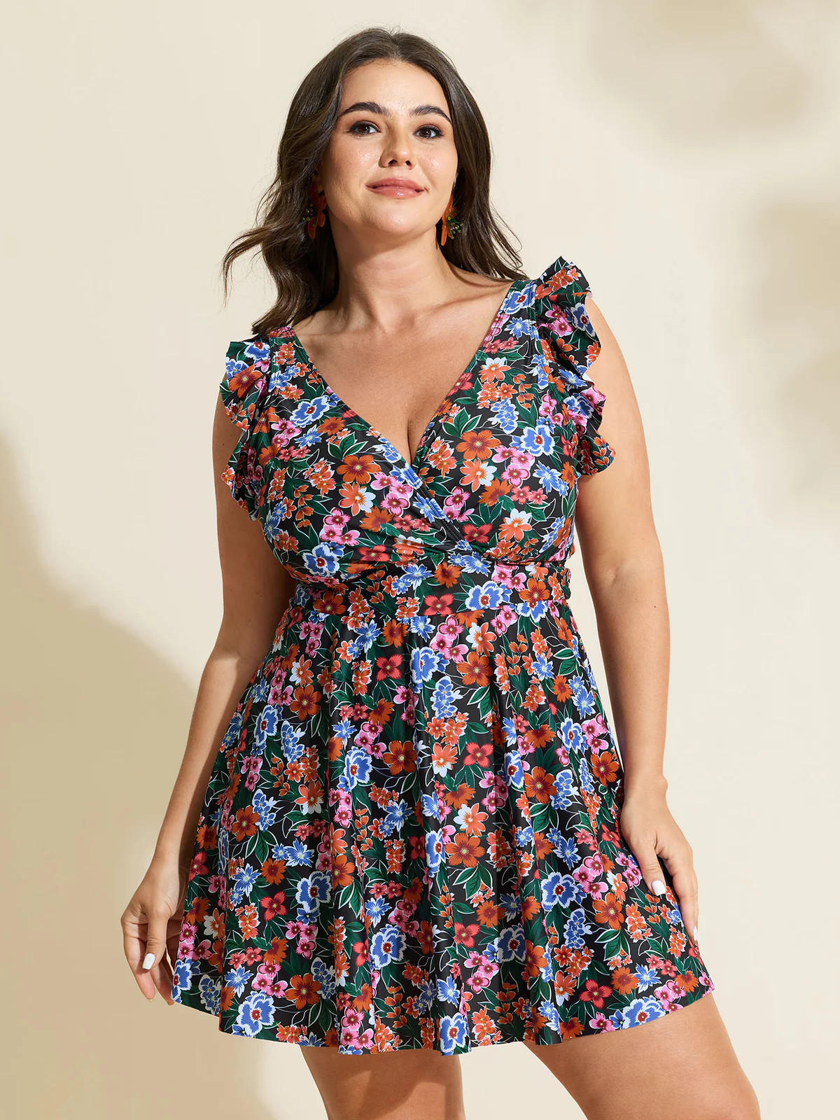 Anti-Float Tie Ruffled Floral Swim Dress | Bloomchic