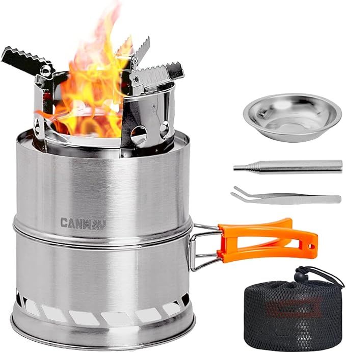 CANWAY Camping Stove, Wood Stove/Backpacking Survival Stove, Windproof Anti-Slip Portable Stainle... | Amazon (US)