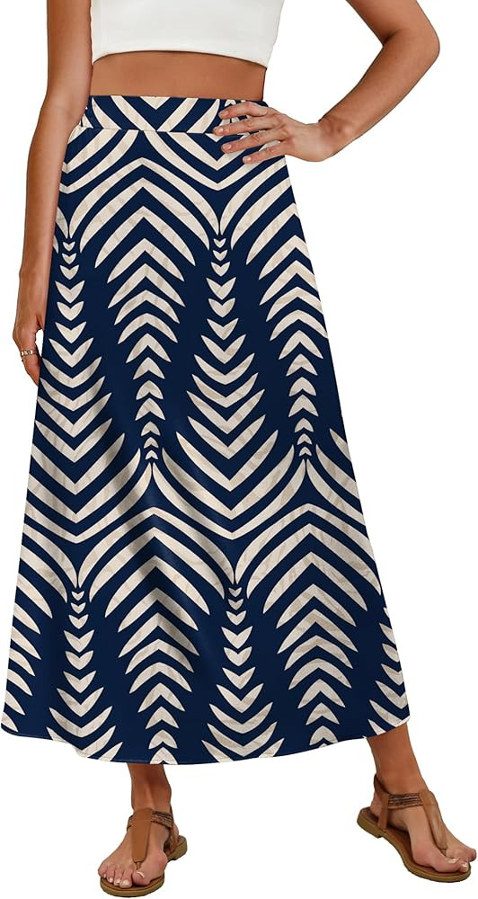 OFEEFAN Womens Maxi Long Skirts with Pockets Stretchy Spring Summer Boho Casual Flowy Trendy | Amazon (US)