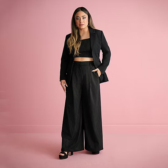 Bold Elements x Ally Brooke Womens Wide Leg Pleated Pant, Color: Black Beauty - JCPenney | JCPenney