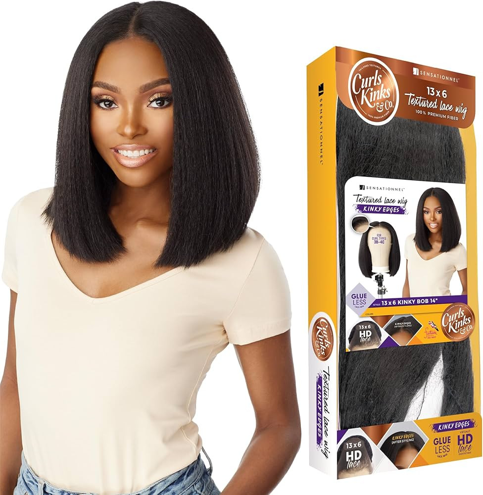 Sensationnel Kinky Edge 13x6 Lace Wigs - kinky bob 14-inch glueless synthetic wig - CKCO Kinky Ed... | Amazon (US)