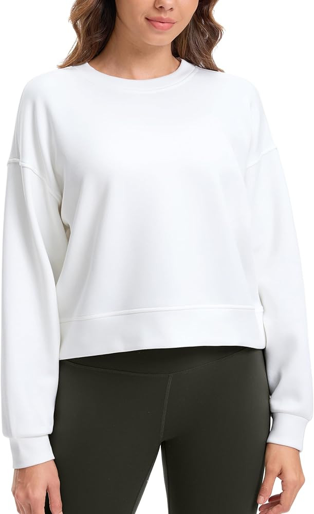 SANTINY Fleece Cropped Sweatshirts for Women Soft Crewneck Sweatshirt Pullover Long Sleeve Workou... | Amazon (US)