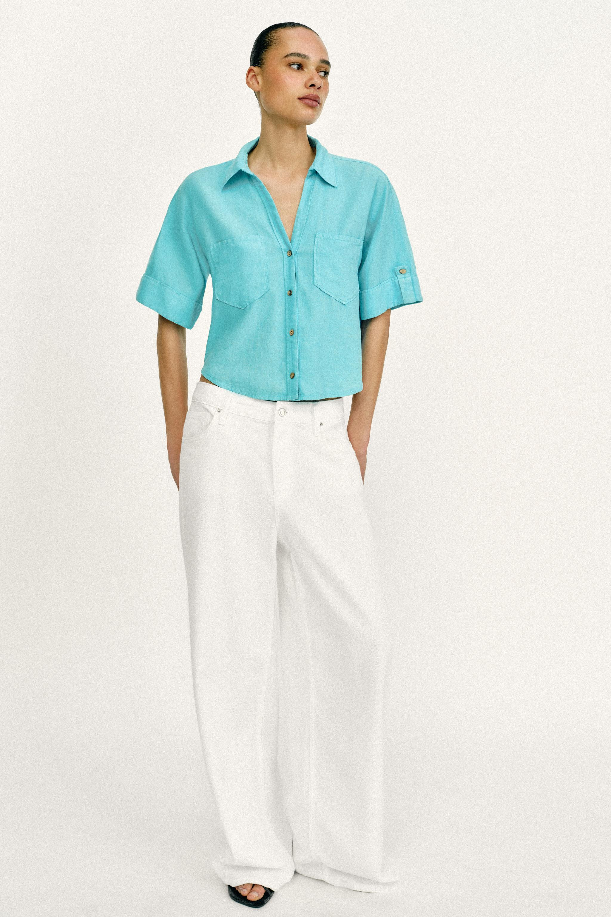 LINEN BLEND SHORT SHIRT | Zara US