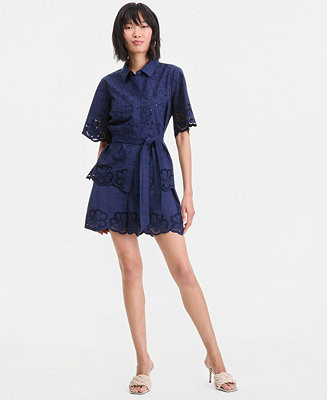 Women's Cotton Eyelet Tie-Waist Blouse | Macy's