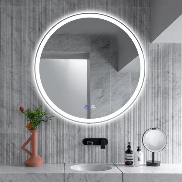 Modern & Contemporary Lighted Fog Free Round Bathroom / Vanity Mirror | Wayfair North America