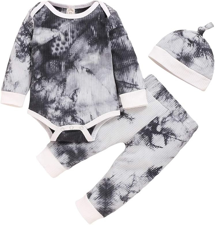FYBITBO Unisex Baby Boys Girls Clothes Tie-Dye Outfit Long Sleeve Cotton Knit Romper Bodysuit+Pan... | Amazon (US)