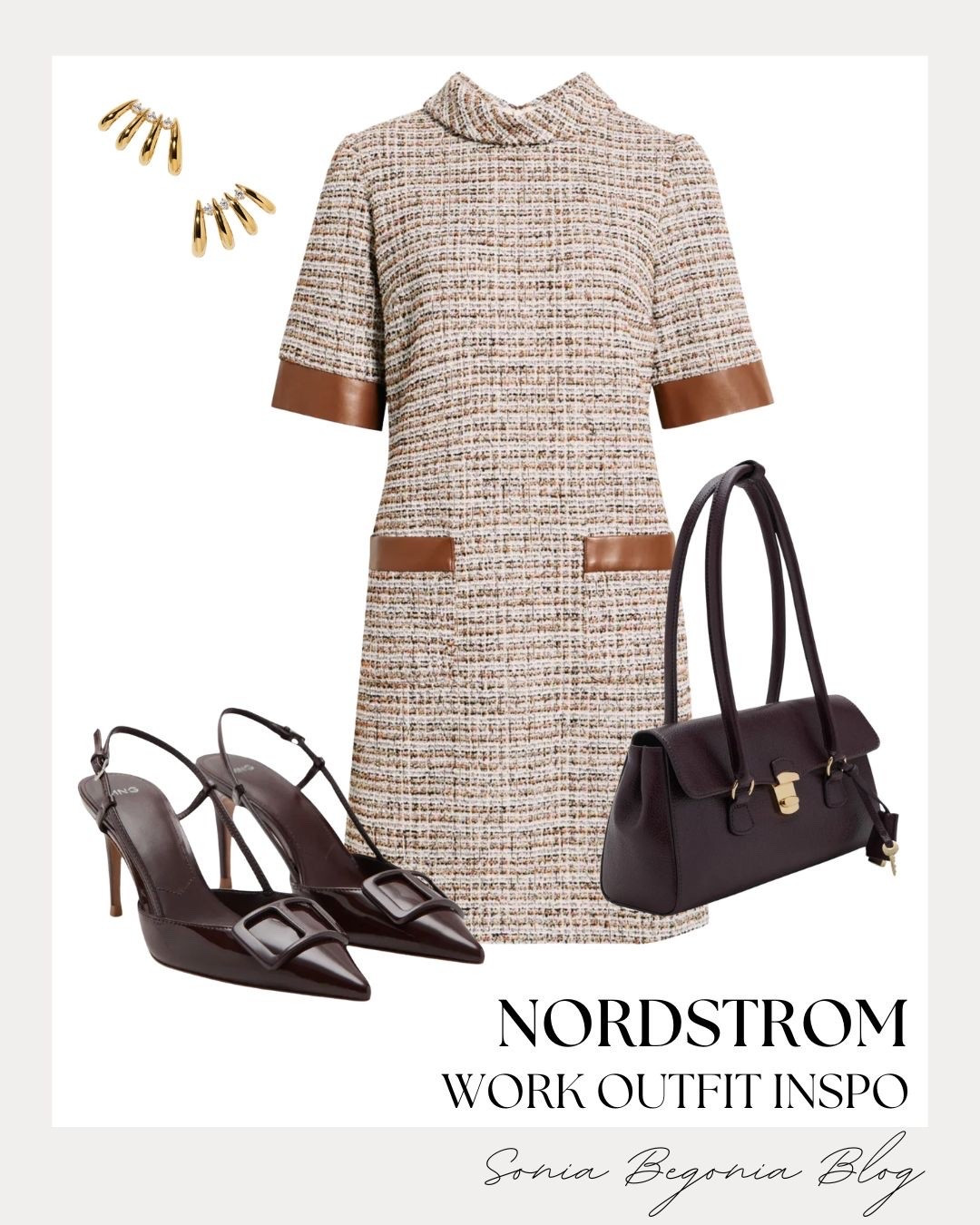 💼 Power dressing made easy! Get ready to make a statement in the office with this sophisticated tweed and faux leather detailed dress from Nordstrom. It blends a classic, feminine silhouette with elevated, professional style, perfect for command meetings or a presentation.

I styled this beautiful beige and pink mix dress with sleek patent slingback heels, a luxurious deep plum tote, and architectural gold earrings. It is a timeless and confident workwear combination that always looks incredibly put-together. 🤎👜👠

#NordstromStyle #WorkOutfitInspo #CareerFashion #OOTD #OfficeStyle #CorporateChic #PowerDressing

#LTKWorkwear #LTKootd #LTKgrwm